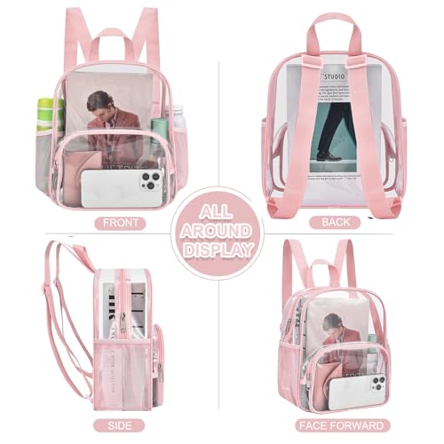 Image of Busiuw Clear Backpack for Stadium Events Clear Backpack 12x12x6 with Front Pocket for Concert Sport Events Work Travel (Pink)