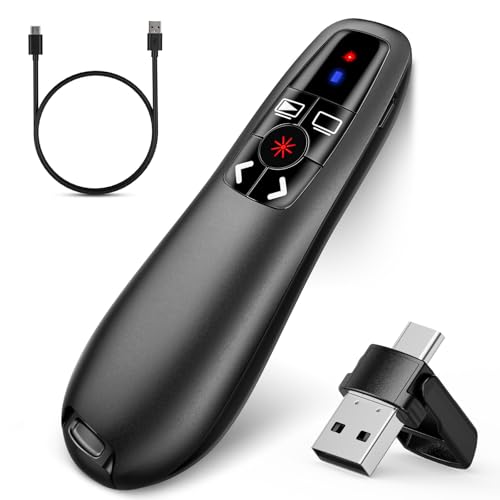2-in-1 USB Type C Presentation Clicker, Clicker for PowerPoint Presentations, Rechargeable Wireless...