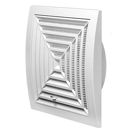 White Air Vent Grille - 190mm x 190mm - with 125mm Flange and Adjustable Shutter and Fitting Frame – Ventilation Duct Cover.