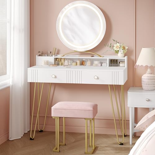 Hzuaneri Coiffeuse avec Tabouret et éclairage, Coiffeuse avec Miroir, 40 x 90 x 140 cm, Dressing...