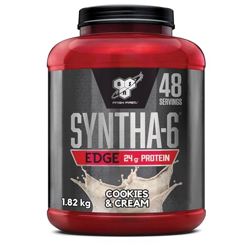 BSN Nutrition Protein Powder Syntha 6 Edge Low-Carb & Low-Sugar Whey Protein Shake mit Whey Protein Isolat und BCAAs, Muscle Gain Supplement mit Cookies & Cream-Geschmack, 48 Portionen, 1,87 kg