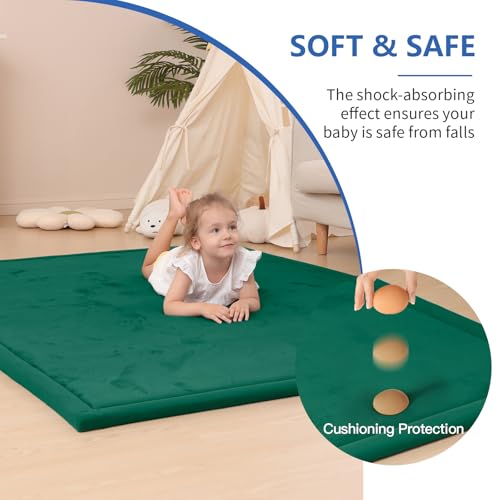 Image of Baby Play Mat for Floor,1.3 inch Thick Memory foam Tummy Time Mat for Toddlers,Infants,kids,Water-Repellent Soft Nursery Rug,Extra Large Non Slip for Crawling&Yoga,Tatami Style for Living Room(Dark Green)
