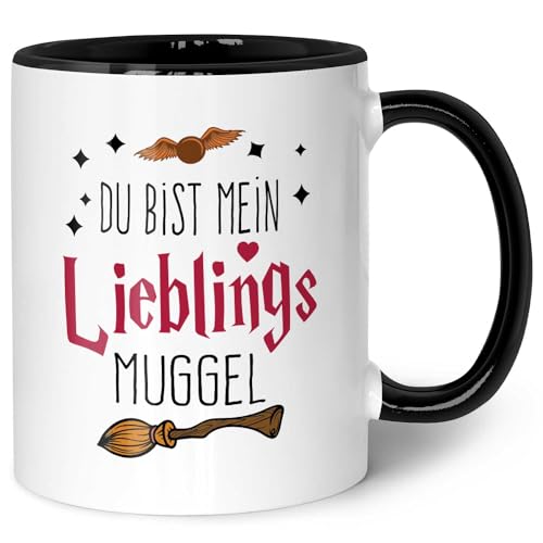 GRAVURZEILE Bedruckte Tasse mit Spruch - Du bist mein Lieblingsmuggel - Kaffeetasse mit Spruch als Geschenk für Fantasy Fans - Zauberhafte Geschenke für Sie & Ihn - Farbe: Schwarz & Weiß