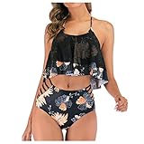 Damen Push Up Gepolsterter Bikini-Set Blatt Drucken Badehose Bademode Badeanzug Damen Bikini Set Zweiteilige Badeanzug gepolsterter Oberteil mit verstellbaren Trägern High Cut Unterteil Sexy Swimsuit Damen Bikini in Marineblau, Rose oder schwarz