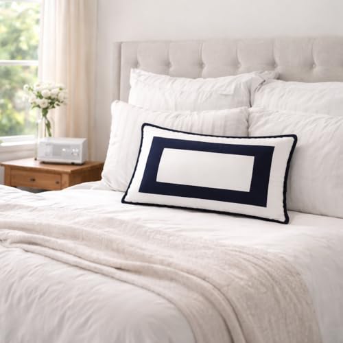 Image of ARLinen Luxury Hotel Collection Sleeping Pillow | White Pillow with Elegant Navy Frame Design | Soft, Breathable & Supportive Bed Pillow