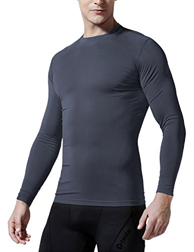 TSLA Men's Thermal Wintergear Compression Baselayer Long Sleeve Top Version17, Wintergear Basic(r21) - Dark Grey, Large.