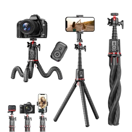 KHROMAX Trípode Flexible 3-en-1 con Selfie Stick Extensible 64 cm + Control Bluetooth, Compatible Phone/Android