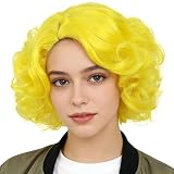 GNIMEGIL żółta peruka cosplayowa,krótkie kręcone włosy,fryzura typu big bob