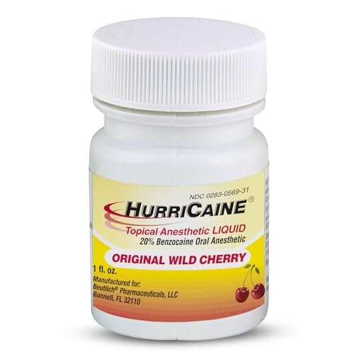 HurriCaine Topical Anesthetic Liquid Oral Anesthetic with Fast-Acting 20% Benzocaine Precision Liquid Formula for Targeted Use Ideal for Canker Sores & Minor Mouth Injuries Wild Cherry Flavor