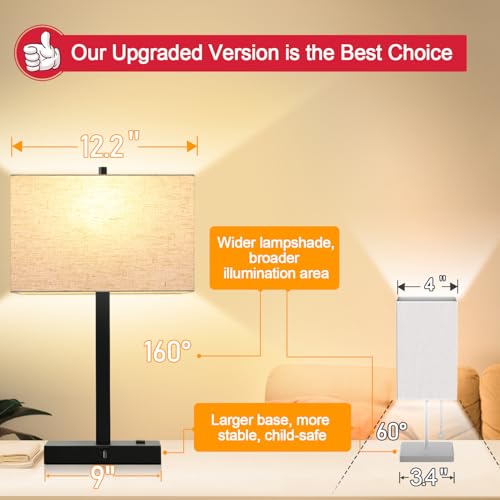 Image of Lynnoland 21 inch Set of 2 Table lamp with USB A+C & AC Outlets, Touch Control 3-Way Dimmable Nightstand Lamps for Bedroom Living Room Office Reading, Linen Shade Touch Lamps, 3000K LED Bulbs Included