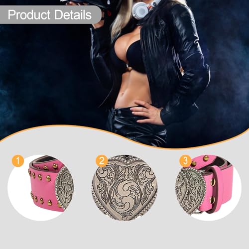 Waist Belt Jewelry Gifts 3.8cm Wide Vintage Waistband Comfortable for Women Western Cowboy Cowgirl Belt for Nightclubs, Rose Pink4