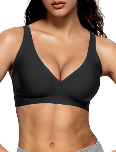 Vertvie Jelly Wireless Bras for Women Push Up Plunge Seamless T-Shirt Bras No Underwire Supportive Full Coverage Bralettes