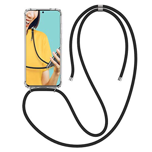 CE-Link Funda para Samsung Galaxy S20 Fundas con Banda de Silicona Carcasa y Estuche Rígido Cubierta Transparente con Collar Correa de Cuello Cadena Cordón Cover - Negro