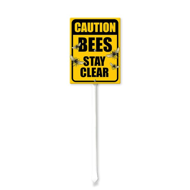 Ymaotrade No Trespassing Signs, Caution Bees Stay Clear Yard Sign with Stakes 4.6in×6in Sturdy Aluminum Lawn Signs, Metal Sign Post, Warning Signs for Property Garden Gate