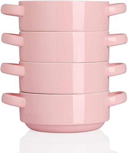Sweejar Tazones de sopa de cerámica con asas dobles, cuencos apilados de 20 onzas para sopa de cebolla francesa, cereales, tartas de olla, guiso,