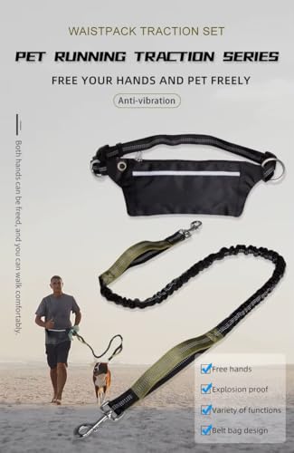 Tomkabo Joggingleine Hund, Freihändige Hundeleine mit Bauchgurt – Joggen, Laufen, Wandern, Spaziergänge, elastisch, stoßdämpfend, reflektierend, mit Tasche, 130-180cm
