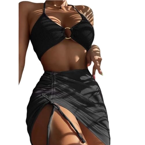 Womens Swim Skirt High Waisted Bikini Sets Tummy Control Swimsuits Summer Beach Bikini Three-Piece Set