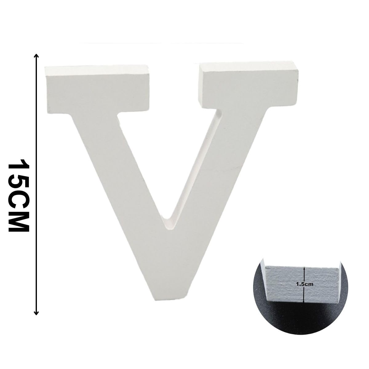 6 Inch White Decorative Wooden Letters and Numbers (V) - Image 2