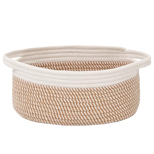 Image of JMvicyroam Small Woven Basket, Empty Gift Basket, White&Brown Block /1 Pack | Small Gift Basket, Cotton Rope, 12 x 8 x 84 in, Handles, Includes Ribbon and Bag, Birthday Gift Basket