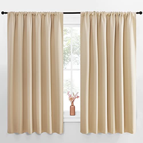 NICETOWN Room Darkening Curtains for Bedroom - Triple Weave Home Decoration Thermal Insulated Solid Drapes for Kitchen (Biscotti Beige, Set of 2 Panel
