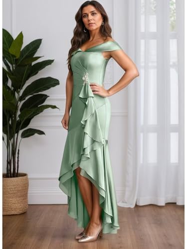 Bedlover Satin Mother of The Bride Dresses 2025 Ruffle Long Off Shoulder Formal Evening Party Gowns3