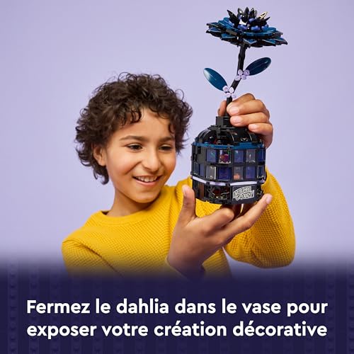 LEGO Mercredi Le Dahlia Noir - Jouet de Construction de Fleur Artificielle - Maquette Ouvrante - Décoration - 2 Mini-Poupées & Accessoires - Cadeau pour Fille, Garçon & Fans de la Série TV 76784