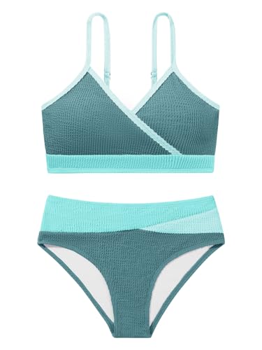 Image of Girl's 2 Piece Swimsuit Solid Spaghetti Strap Bikini Sets Beach Bathing Suit Swimwear for Teen Girls