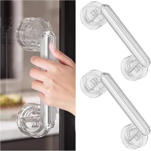 Image of ELMVIA Plastic Suction Cup Handle Glass Door and Window Handles Bathroom Sliding Door Handles Refrigerator Door Handles Cabinet for Home Decor (3 Pack)