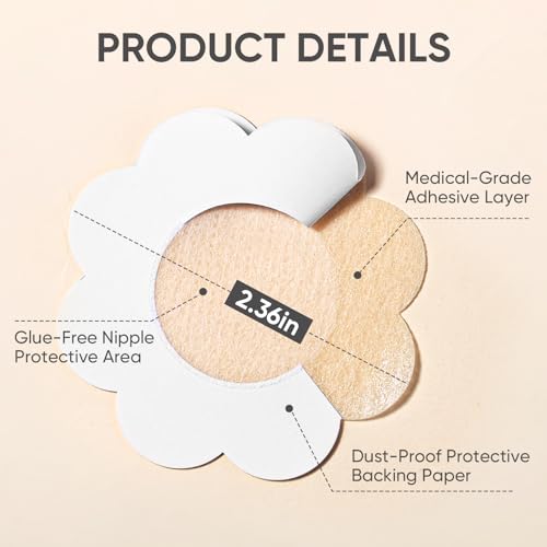 400P Disposable Nipple Covers, 200 Petal + 200 Round Breathable Non-Woven Pasties for Women, Hypoallergenic, No Show, Self-Adhesive Beige3