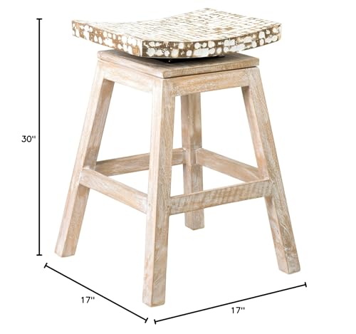 Butaco de Barra de Madera de Mango con Asiento de Coco Mosaico 24" de Alto miniatura 3