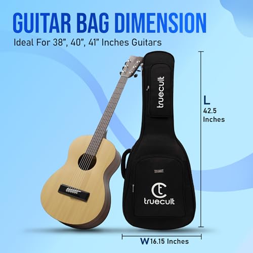 Image of True Cult Acoustic Guitar Bag /Cover with Foam Padding (Black) Strong and Durable for Multiple Sizes and Shapes Folk /Classical Guitars 38 inch, 39 inch, 40 inch, 41 inch (Black)