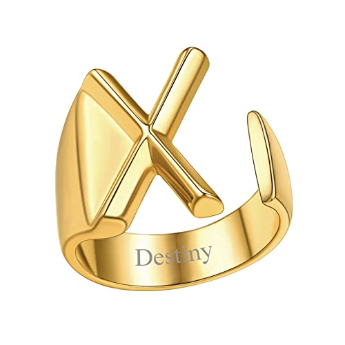 FindChic Customizable Initial Ring Statement 18K Gold Plated Fashion Cuff Rings for Women Alphabet Letter A to Z Resizable Knuckle Ring (with Gift Box) X customized