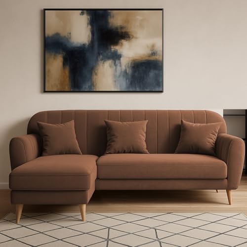Image of Atticus LHS 4 Seater L Shape Sofa Set for Living Room (Brown Fabric) Premium Fabric Sofa Set