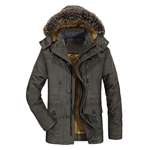 Manteau chaud homme épais col fourrure Haitpant 7176 veste parka L verte