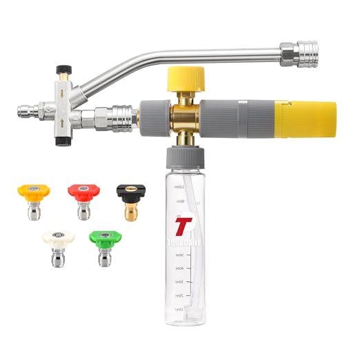 Tool Daily Foam Cannon Dual Connector, Mini Foam Cannon for Pressure Washer, 5 Power Washer Spray Nozzle Tips, 1/4 Inch Quick Connect