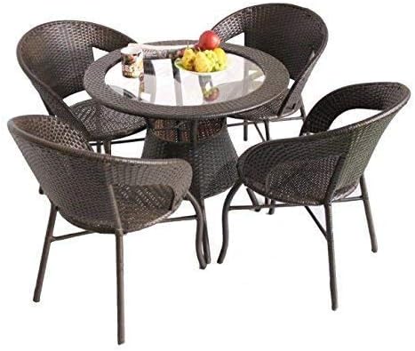 DEVOKO 5 Pieces Outdoor Patio Balcony Bistro Set with Hdpe Rattan Wicker Chairs and Table for Outdoor Garden Furniture Set, Dark Brown, 61 cm , 58.4 cm , 76.2 cm