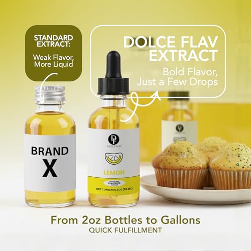 Lemon Flavor Concentrate for Food & Cosmetics – 2 Oz. Multipurpose Lemon Flavouring Oil for Lip Gloss, Pastries, & Candies in Glass Bottle – Confection & Candy Flavoring Oils by Dolce Foglia (Keto)