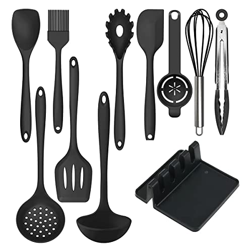 Conjunto de utensílios de cozinha de silicone com 11 peças, resistente ao calor, espátula, colher, e