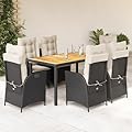 YITHOPI 7 Piece Patio Dining Set with Cushions Black Poly Rattan Versatile Lounge Furniture Outdoor Lounge Set Patio Furniture Sets Balcony Furniture Sets for patios, Gardens, Decks