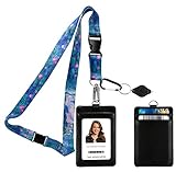 Claude Monet Water Lilies 1917 Print Lanyard with PU Leather ID Badge Holder Wallet with 3 Card Pockets, Safety Breakaway Clip & Matching Note Card. Gift of Carabiner Keychain Flashlight.