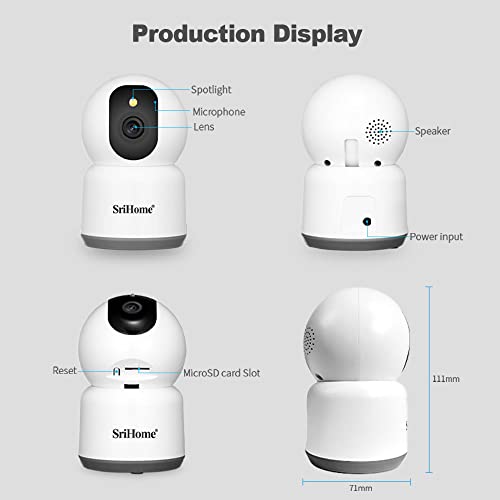 Image of Srihome SH038 5MP IP Camera UHD 2560 * 1920p 2.4G /5G WiFi Indoor Home Security Camera Pan & Tilt Camera 2 Way Talk Coverage Color Night Vision Sleep Mode Motion Detection Supports MicroSD Upto 128GB.