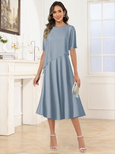 BOLENSYE Mother of The Bride Dresses for Women with Sleeves A Line Chiffon Tea Length Petite Formal Evening Gown3