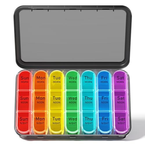 Image of Odaro Pill Organizer 3X a Day, Medicine Pill Organizer 7 Day, Weekly Pill Case with 21 Compartments for Medicine, Vitamin and Supplement, Black