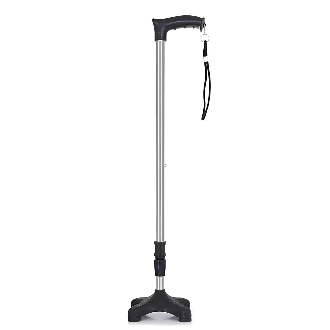 Strong Walking Stick with Adjustable Height, Mild-Steel Body, Light Weight for Men/Women, Patients, Old People (Base)