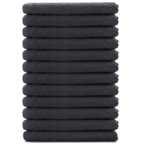 Image of DAN RIVER 12 Pack Wash Cloths for Showering [12x12] - 100% Cotton Washcloths Premium Quality Flannel Face Cloths for Bathroom, Highly Absorbent and Soft Feel Wash Clothes, Charcoal