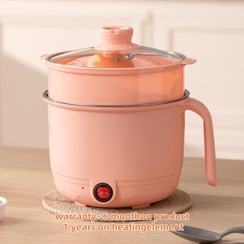 Image of Bluewings Electric Cooking Pot with Steamer & Glass Lid | Portable Mini Electric Cooker for Noodles, Soup, Rice, Dumplings & Hot Pot | Ideal for Hostel, Office, Travel & Small Kitchens | All-in-One Portable Mini Cooker (Pitch, With Lid)