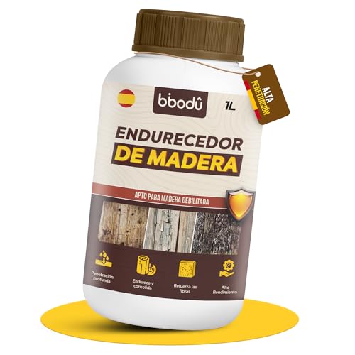 BIBODU Endurecedor de Madera 1L de Alta Penetración | Consolida & Refuerza Madera Blanda, Carcomida o Deteriorada | Interior y Exterior