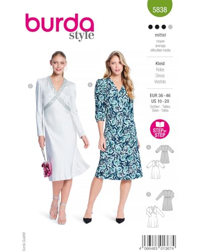 burda Papier-Schnitt Knielange Kleider #5838 Gr.36-46
