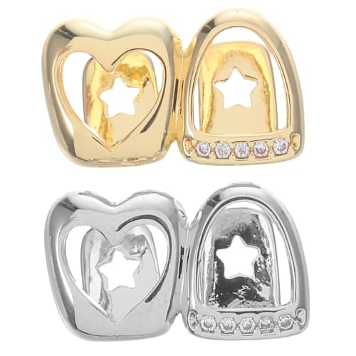 BESPORTBLE 2pcs Tooth Jewelry for Women Men Bling Rhinestones Teeth Caps Decorative Mouth Grills for Cosplay Ornaments Hiphop Rapper Grills Props by BESPORTBLE - Used condition - US$3.97