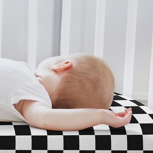 Image of Sweet Jojo Designs 2-Piece Baby Bassinet Sheets Set (Black /White Gingham Checkered Plaid) for Boy /Girl, Infant Newborn Nursery, Oval, Rectangle & Hourglass Mattress (Solid Onyx & Classic Checkerboard)